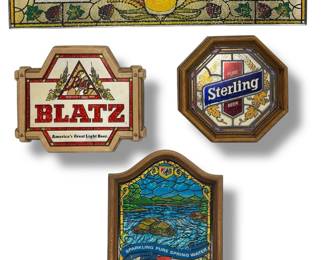 Four Mid Century Faux Stained Glass Beer Advertising Signs