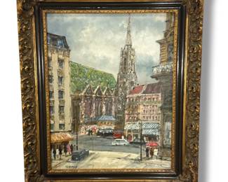 European Street Scene Oil Painting, JOSEF TRETTERS