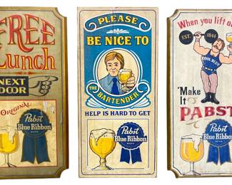 Three 1960s PABST BLUE RIBBON Wooden Advertising Signs