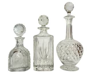 Three Vintage English Cut Glass Decanters