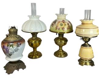 Collection of Antique Electrified Oil Lamps