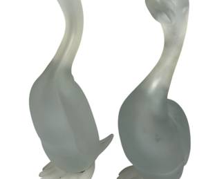 A Pair of Vintage Satin Glass Duck Sculptures