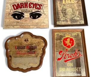 Four Vintage Mirrored Bar Advertising Signs, Beer & Liquor