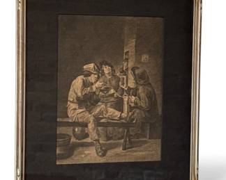 Vintage ADRIAEN BROUWER Print, Men Smoking, Flemish