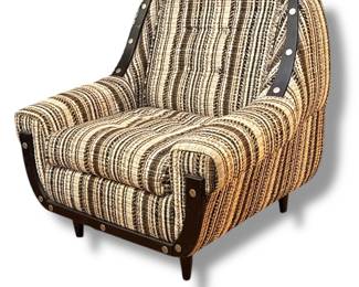 A Mid Century Striped Tufted Back Accent Chair