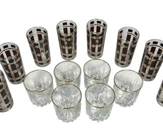 Collection of Mid Century Cut Crystal & Hazel Atlas Highball Glasses