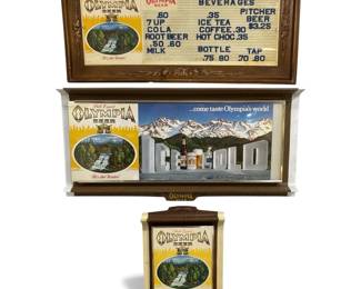 Three Vintage OLYMPIA Beer Advertising Signs