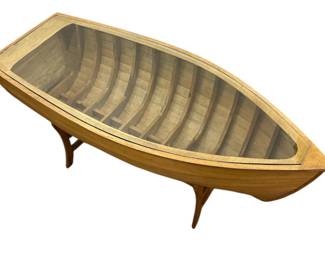 Mid Century Boat Glass Top Coffee Table