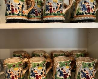 Set of vintage Majolica-style mugs.