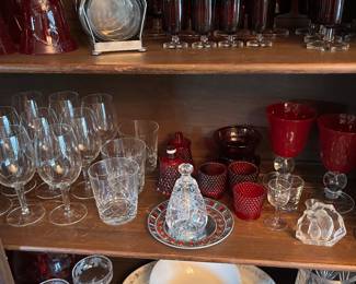 Extensive selection of glassware, including much ruby red.