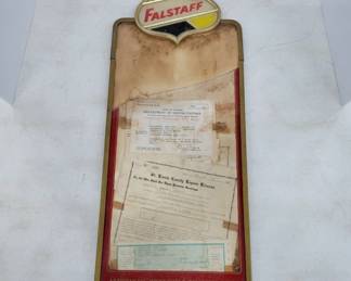 Falstaff Beer Advertising Sign with License Displa