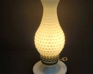 White Hobnail Glass Table Lamp