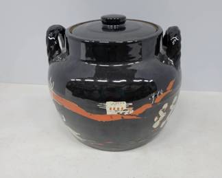 	Black Ceramic Lidded Jar with Handles