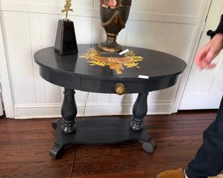 Wood oval desk and  lamp