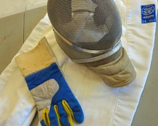 Fencing mask, glove, knicker fencing pants
