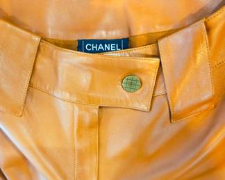 Chanel pumpkin color leather pants size 8