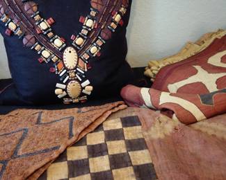 African textiles for decorative accents. Unusual embellished accent pillow.