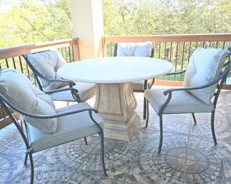 Chris table. There are four cognac color woven wicker chairs by Chris not shown. All chairs are sold separately.