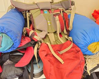 Some of many sleeping bags. Tents, backpacks, and other camping equipments