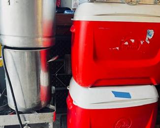 2-Nice Rolling Ice Chest, Stock Pot for Crawfish with burner