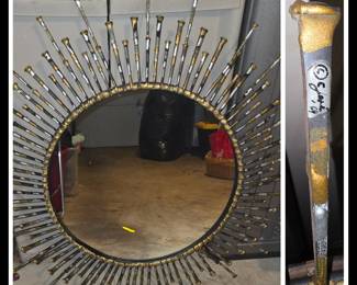 MCM brutalist metal sculpture mirror by C. Jere dated 1969