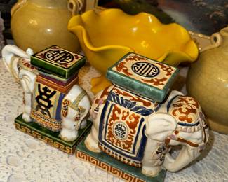 Vintage Ceramic Elephant Bookends/Plant Stand