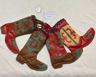 Leather and suede boots, small stocking style. Set of 4 at $30. Buy it now.