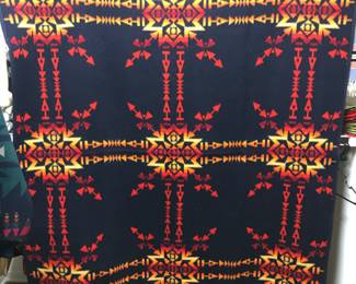 Vibrant blue and orange Beaver State Pendleton Woolen Mills blanket. $268