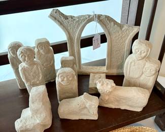 Primitive and rustic, this stone carved nativity set catches the eye. Buy it now. $95