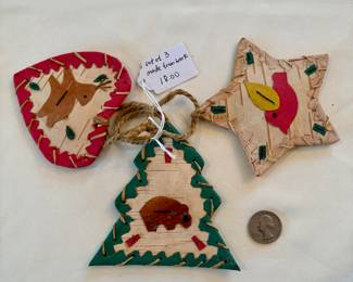 Primitive Bark ornaments. Set of 3. Buy it now. $18