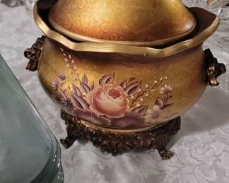 Item 23 Gold Painted Potpourri Container with removable top   $39