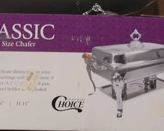 Item #14 Elegant 8 Quart Full Size Chafing Tray in the original box  (Total of 4) $100 each