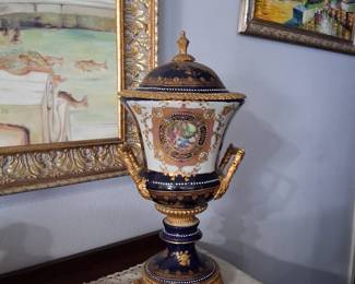 Item28 Roman Empire Style Ceramic Urn  with removable top for Storage Approximately 22.5" H X 11" W   $75