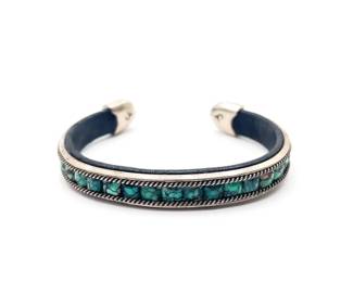 Sterling Silver And Turquoise Charlie Favour Leather Lined Cuff Bracelet