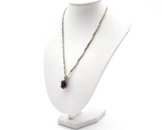 Sterling Silver Necklace With Oval Garnet Pendant