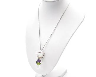 Sterling Silver Crystal Pendant Necklace With Quartz, Amethyst, And Peridot