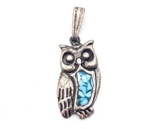 Vintage Sterling Silver Owl Pendant
