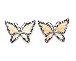 Pair of Vintage Avon Faux Marcasite And Enamel Butterfly Pins