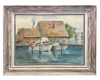 Original Watercolor Coastal Dock Scene