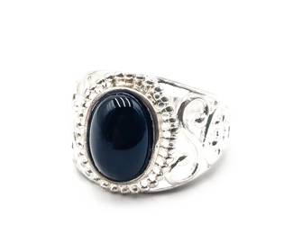 RJ Graziano Sterling Silver Filigree Ring With Onyx Stone