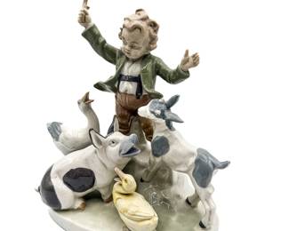 VEB Gräfenthal Porcelain Figurine Boy w/ Farm Animals