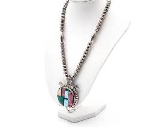 Vintage Frank Yellowhorse Navaho Sterling Silver Turtle Necklace