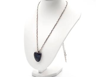 Sterling Silver Pendant Necklace With Heart-Shaped Mexican Fire Opal