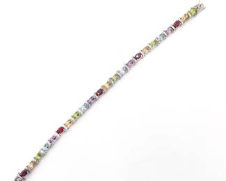 Sterling Silver Tennis Bracelet With Multi-Colored Gemstones