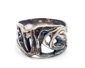 Sterling Silver Brutalist Abstract Ring