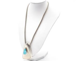 Turquoise And Bone/Shell Sterling Silver Statement Necklace