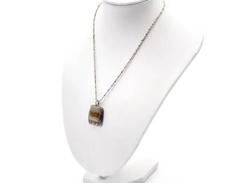 Sterling Silver Necklace With Banded Agate Sterling Silver Pendant