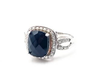 Sterling Silver Sapphire And Cubic Zirconia Halo Ring