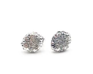 Pair of Sterling Silver Stud Earrings With Pave-Set Cluster