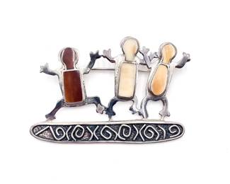 Sterling Silver Tribal Stone Inlay Brooch
